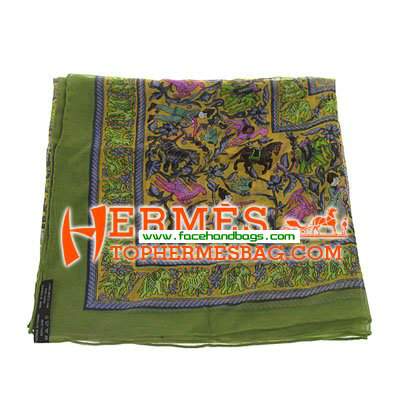 Hermes 100% Silk Square Scarf Green HESISS 135 x 135